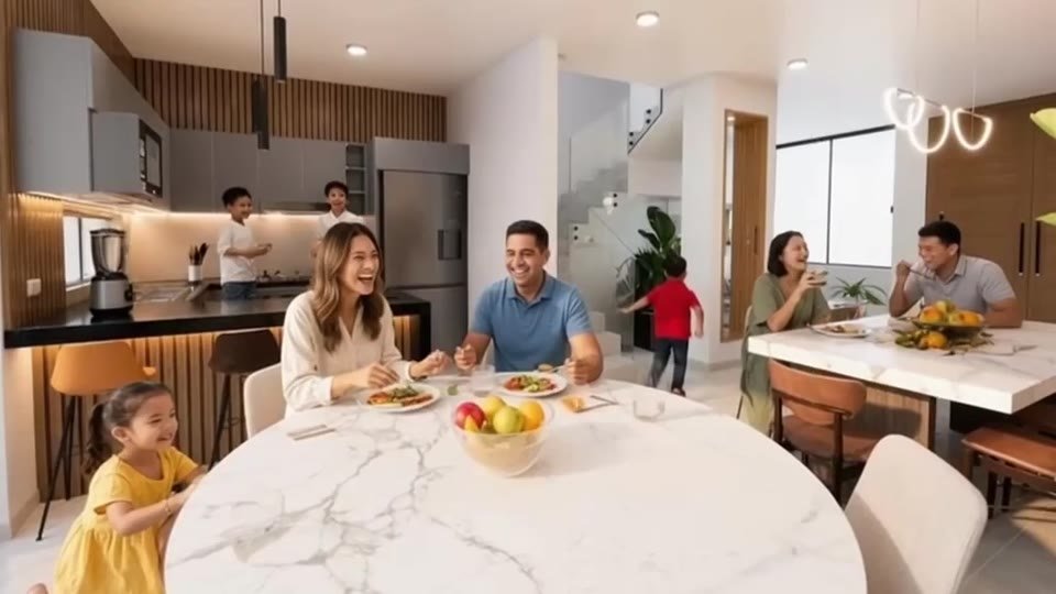 Living, comedor y cocina americana en un solo gran ambiente
