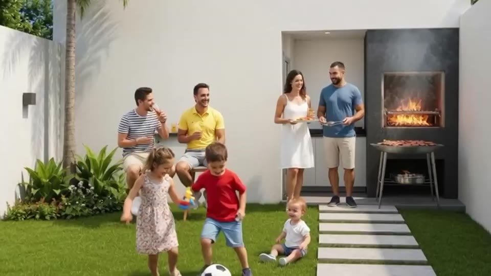 Churrasquera al fondo del jardín para los domingos en familia
