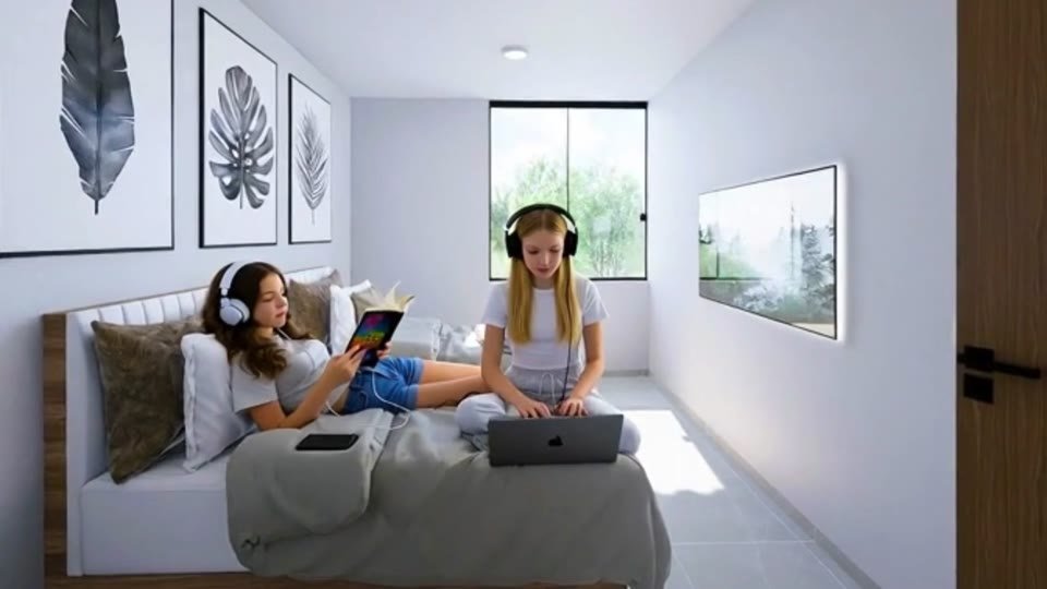 La habitación amplia con dos camas donde tus hijas crecen felices